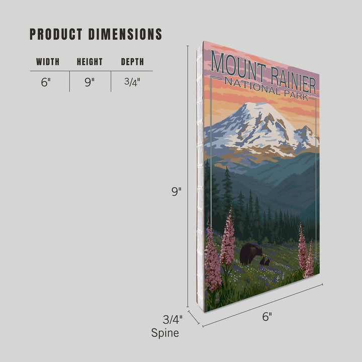 Lined 6x9 Journal, Mount Rainier National Park, Washington, Bear and Spring Flowers, Lay Flat, 193 Pages, FSC paper Home Lantern Press