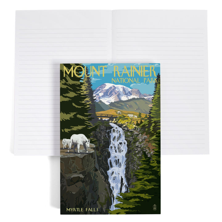 Lined 6x9 Journal, Mount Rainier National Park, Washington, Myrtle Falls and Mountain Goats, Lay Flat, 193 Pages, FSC paper Home Lantern Press