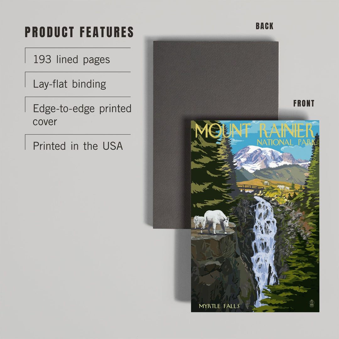Lined 6x9 Journal, Mount Rainier National Park, Washington, Myrtle Falls and Mountain Goats, Lay Flat, 193 Pages, FSC paper Home Lantern Press