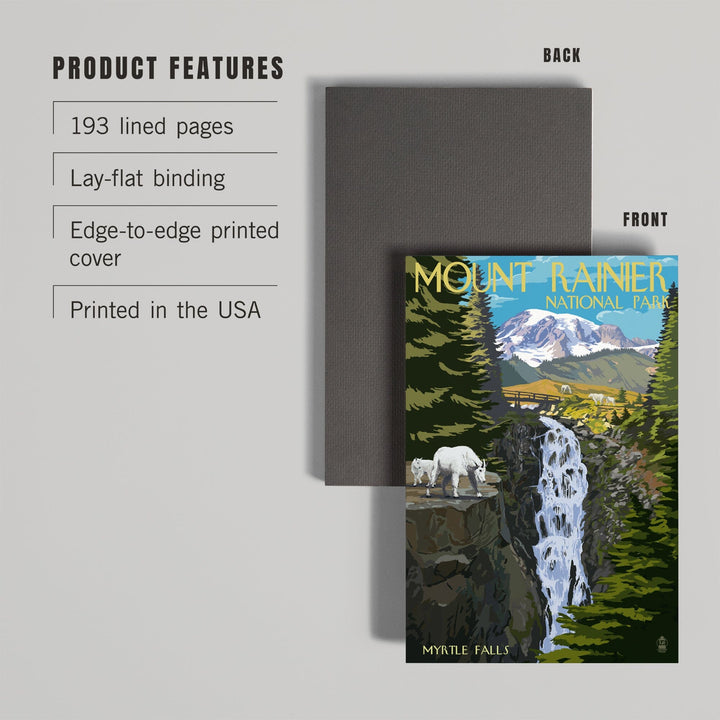Lined 6x9 Journal, Mount Rainier National Park, Washington, Myrtle Falls and Mountain Goats, Lay Flat, 193 Pages, FSC paper Home Lantern Press