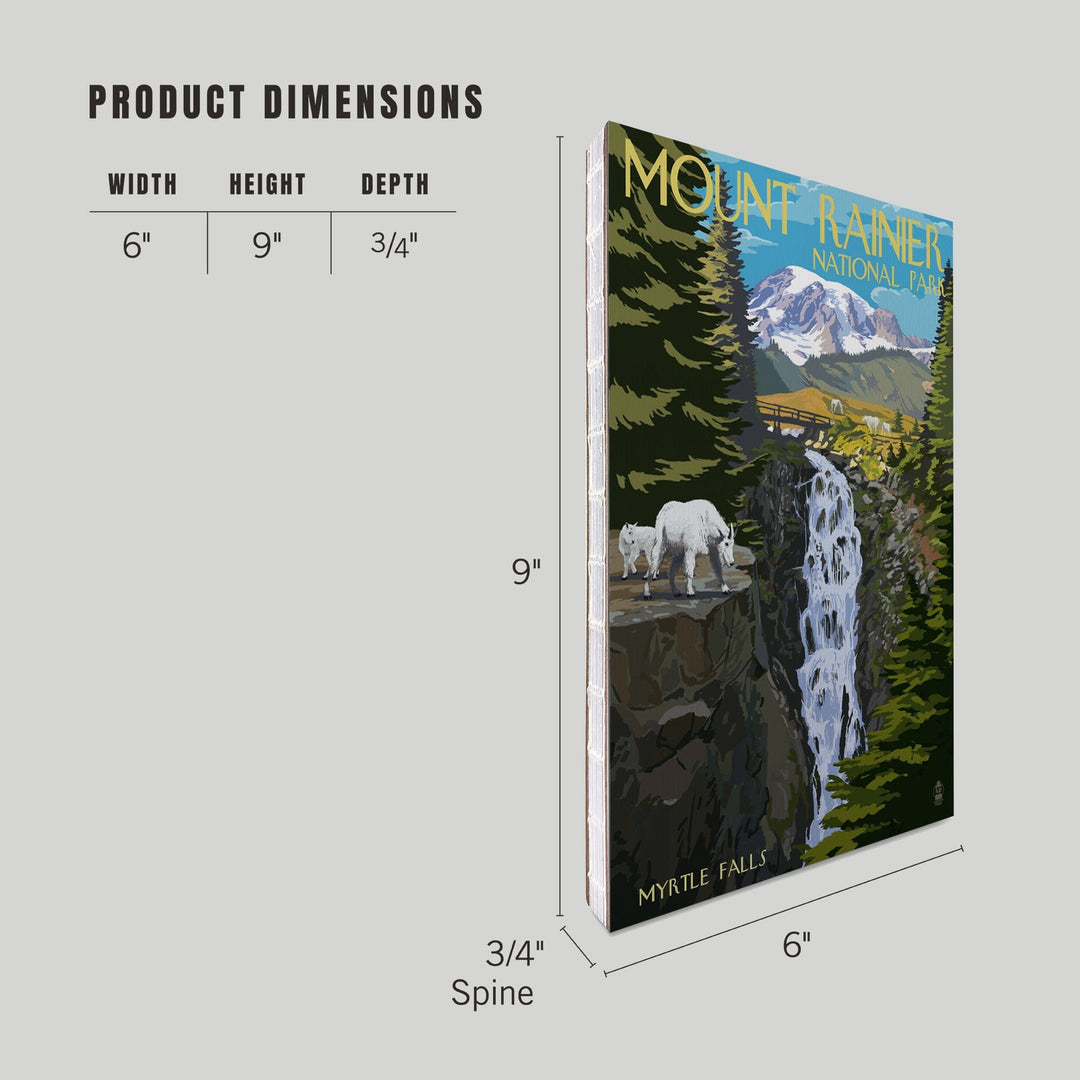 Lined 6x9 Journal, Mount Rainier National Park, Washington, Myrtle Falls and Mountain Goats, Lay Flat, 193 Pages, FSC paper Home Lantern Press