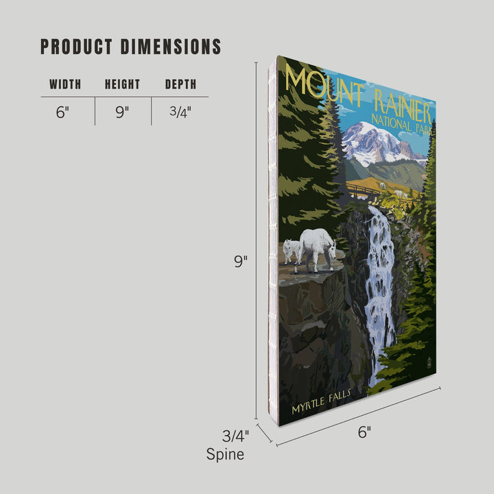 Lined 6x9 Journal, Mount Rainier National Park, Washington, Myrtle Falls and Mountain Goats, Lay Flat, 193 Pages, FSC paper Home Lantern Press