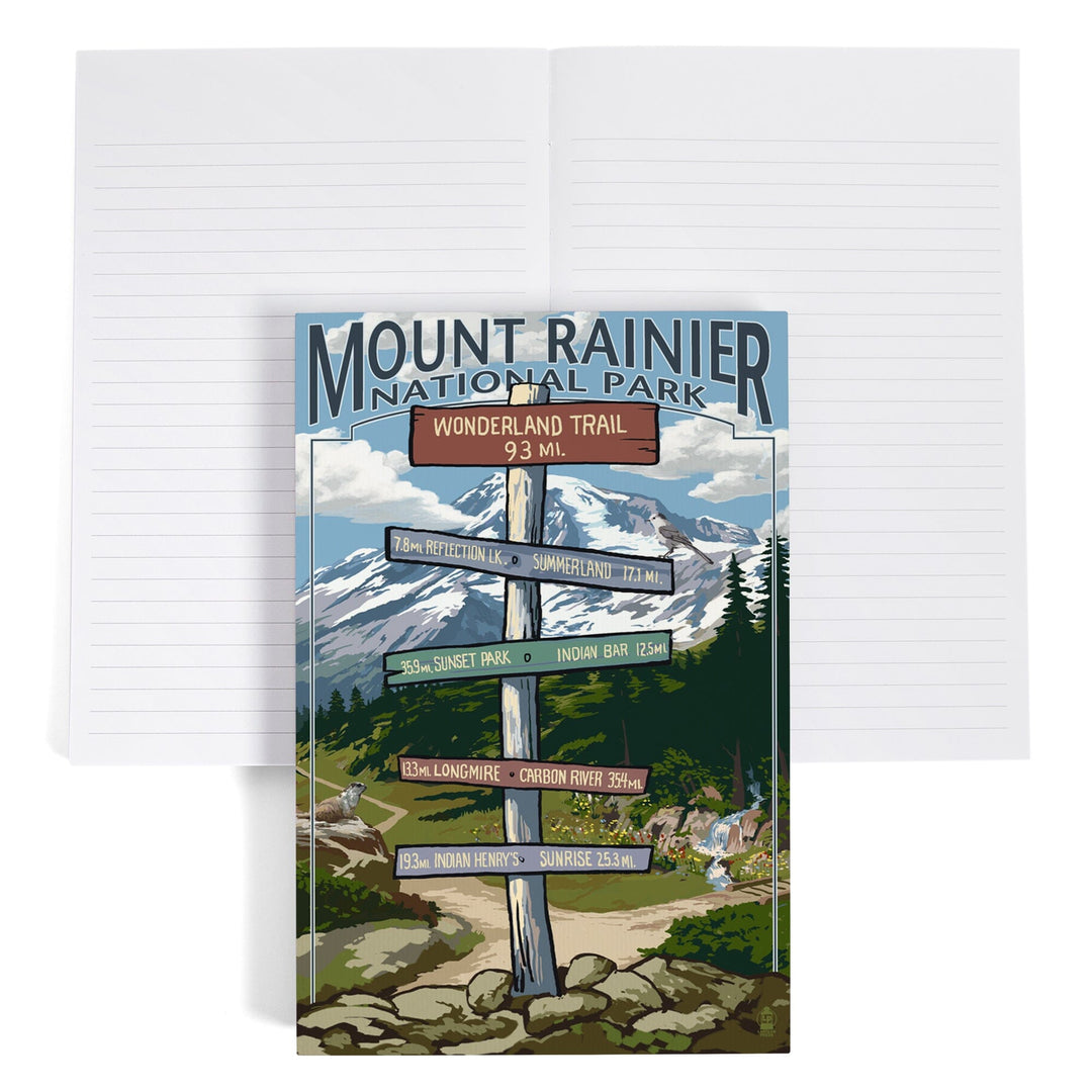Lined 6x9 Journal, Mount Rainier National Park, Washington, Wonderland Trail Destination Sign Press, Lay Flat, 193 Pages, FSC paper Home Lantern Press