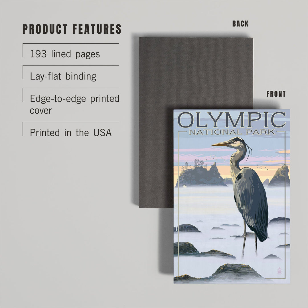 Lined 6x9 Journal, Olympic National Park, Heron and Fog Shoreline, Lay Flat, 193 Pages, FSC paper Home Lantern Press