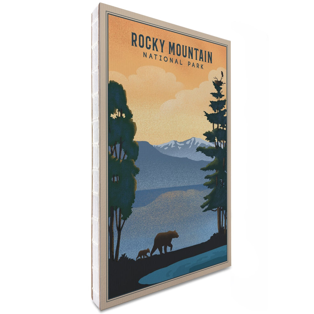 Lined 6x9 Journal, Rocky Mountain National Park, Black Bear and Lake, Lithograph, Lay Flat, 193 Pages, FSC paper Home Lantern Press