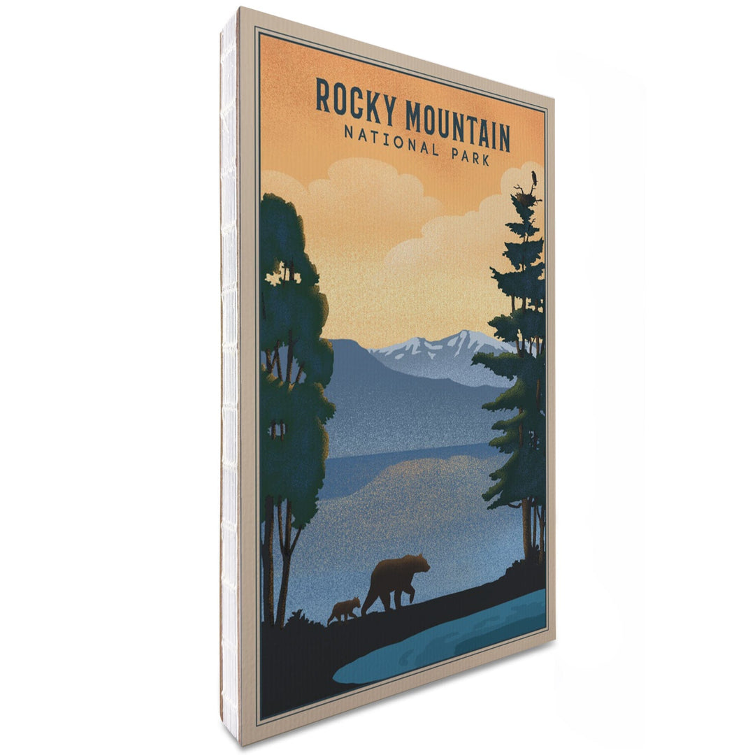 Lined 6x9 Journal, Rocky Mountain National Park, Black Bear and Lake, Lithograph, Lay Flat, 193 Pages, FSC paper Home Lantern Press