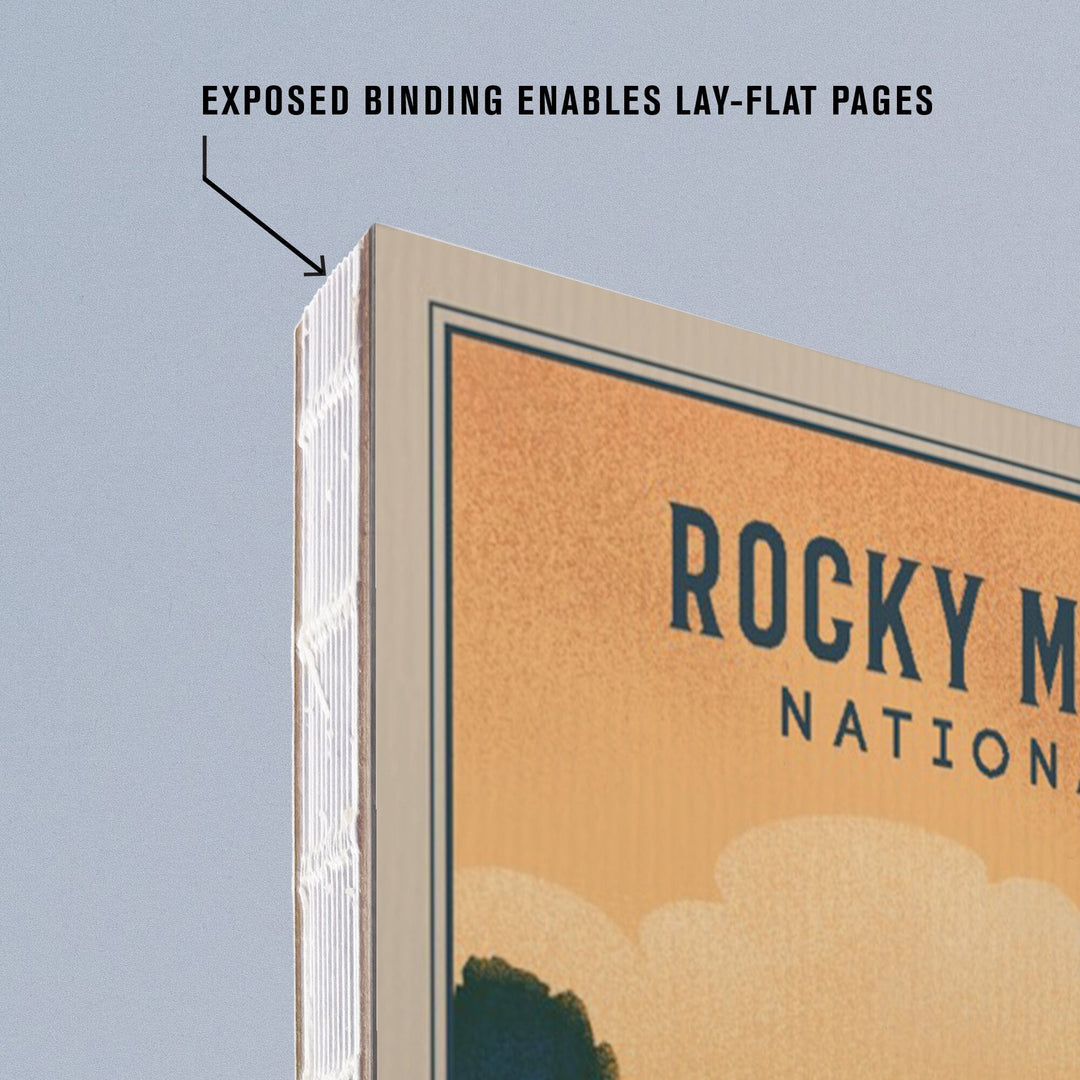 Lined 6x9 Journal, Rocky Mountain National Park, Black Bear and Lake, Lithograph, Lay Flat, 193 Pages, FSC paper Home Lantern Press