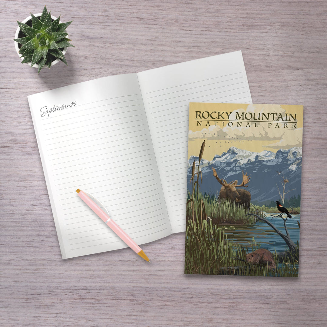 Lined 6x9 Journal, Rocky Mountain National Park, Mountain and Marsh Scene, Lay Flat, 193 Pages, FSC paper Home Lantern Press
