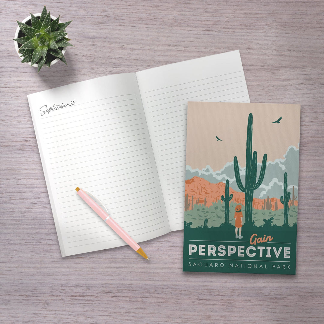 Lined 6x9 Journal, Saguaro National Park, Arizona, Gain Perspective, Vector Style, Lay Flat, 193 Pages, FSC paper Home Lantern Press