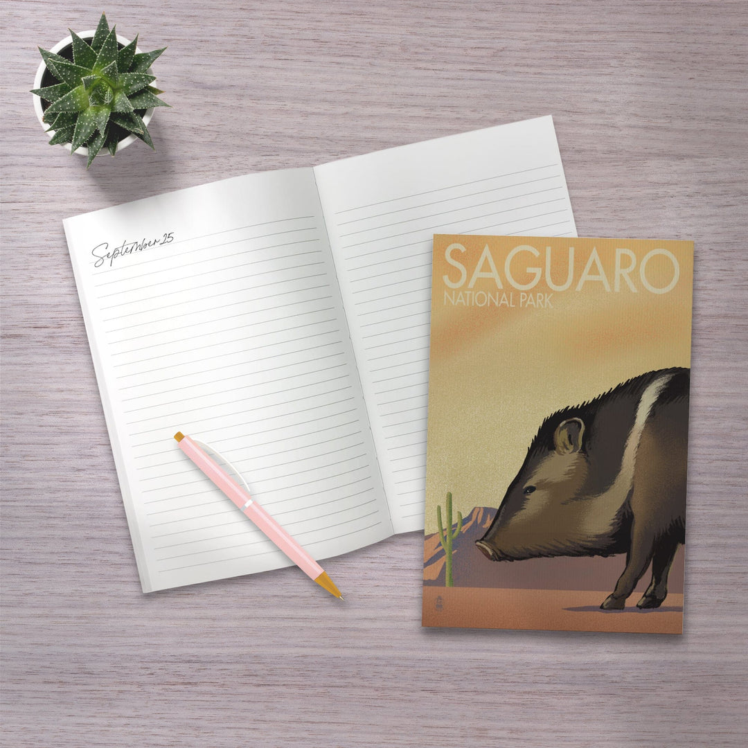 Lined 6x9 Journal, Saguaro National Park, Arizona, Javelina, Lithograph, Lay Flat, 193 Pages, FSC paper Home Lantern Press
