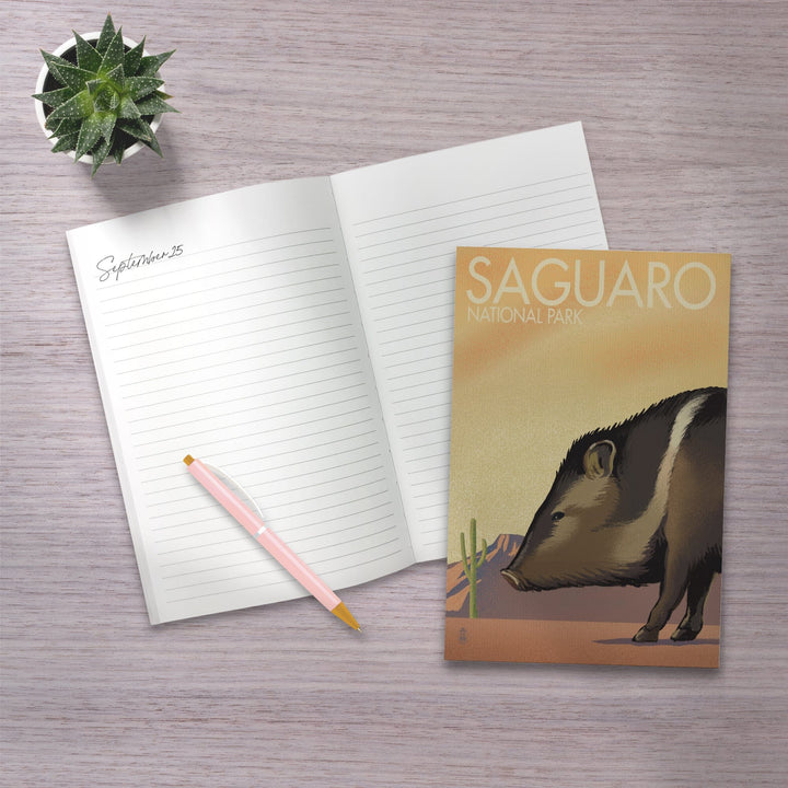 Lined 6x9 Journal, Saguaro National Park, Arizona, Javelina, Lithograph, Lay Flat, 193 Pages, FSC paper Home Lantern Press