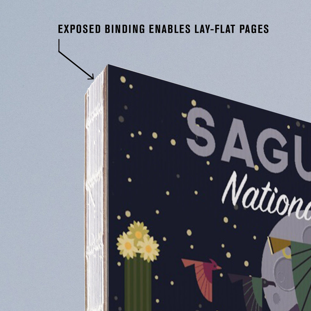 Lined 6x9 Journal, Saguaro National Park, Arizona, Night, Geometric National Park Series, Lay Flat, 193 Pages, FSC paper Home Lantern Press