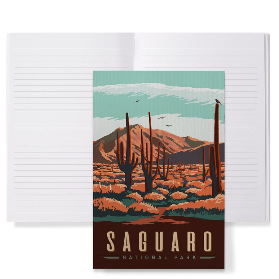 Lined 6x9 Journal, Saguaro National Park, Desert Scene with Cactus, Lay Flat, 193 Pages, FSC paper Home Lantern Press