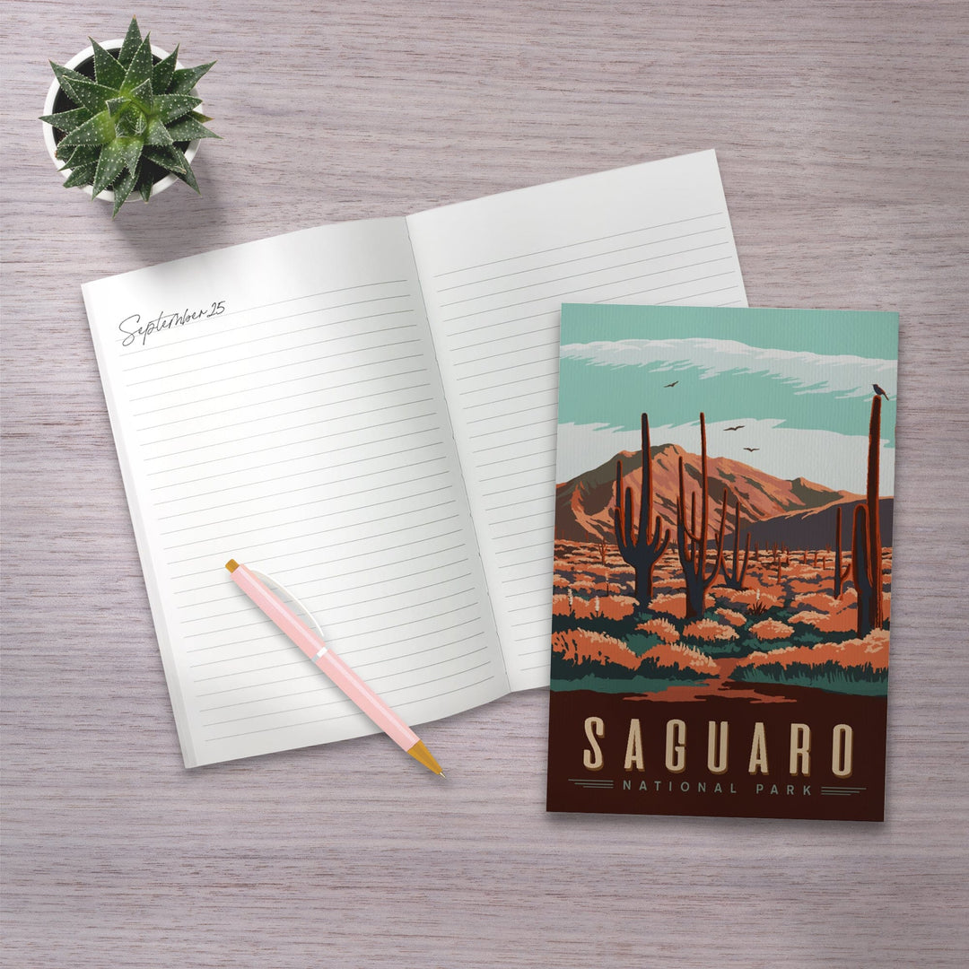 Lined 6x9 Journal, Saguaro National Park, Desert Scene with Cactus, Lay Flat, 193 Pages, FSC paper Home Lantern Press