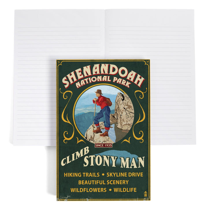 Lined 6x9 Journal, Shenandoah National Park, Virginia, Climb Stony Man Vintage Sign, Lay Flat, 193 Pages, FSC paper Home Lantern Press