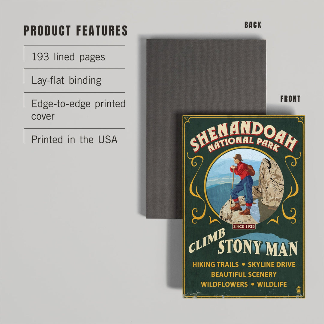 Lined 6x9 Journal, Shenandoah National Park, Virginia, Climb Stony Man Vintage Sign, Lay Flat, 193 Pages, FSC paper Home Lantern Press