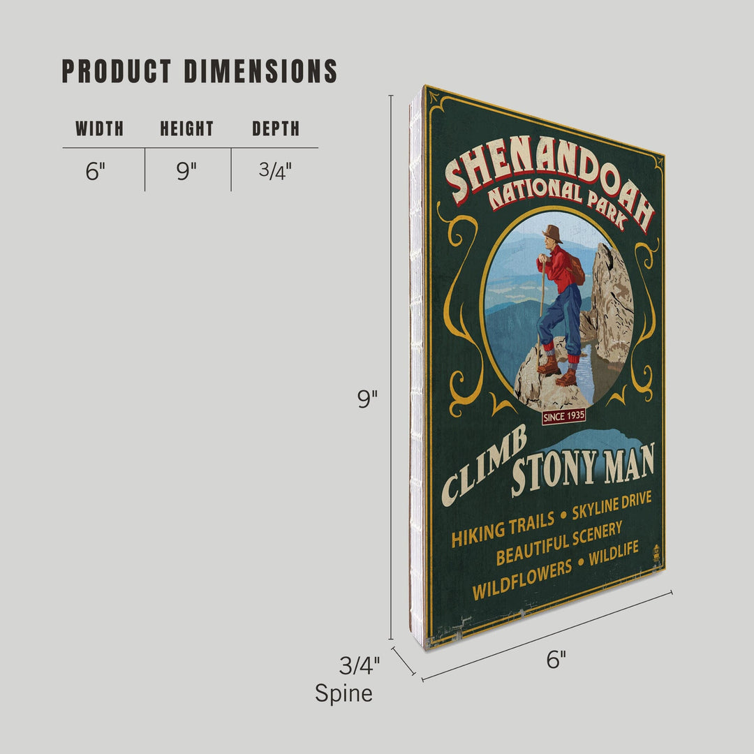 Lined 6x9 Journal, Shenandoah National Park, Virginia, Climb Stony Man Vintage Sign, Lay Flat, 193 Pages, FSC paper Home Lantern Press