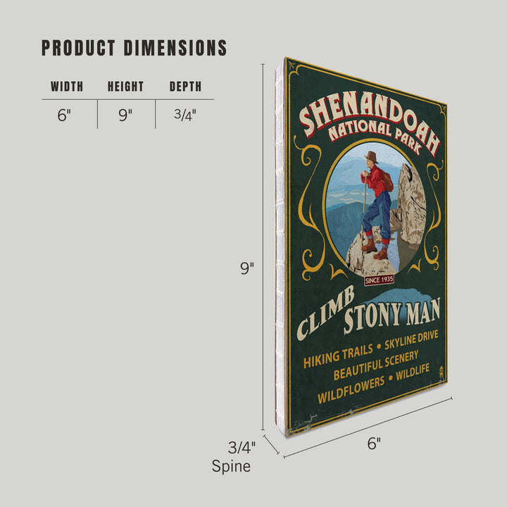 Lined 6x9 Journal, Shenandoah National Park, Virginia, Climb Stony Man Vintage Sign, Lay Flat, 193 Pages, FSC paper Home Lantern Press