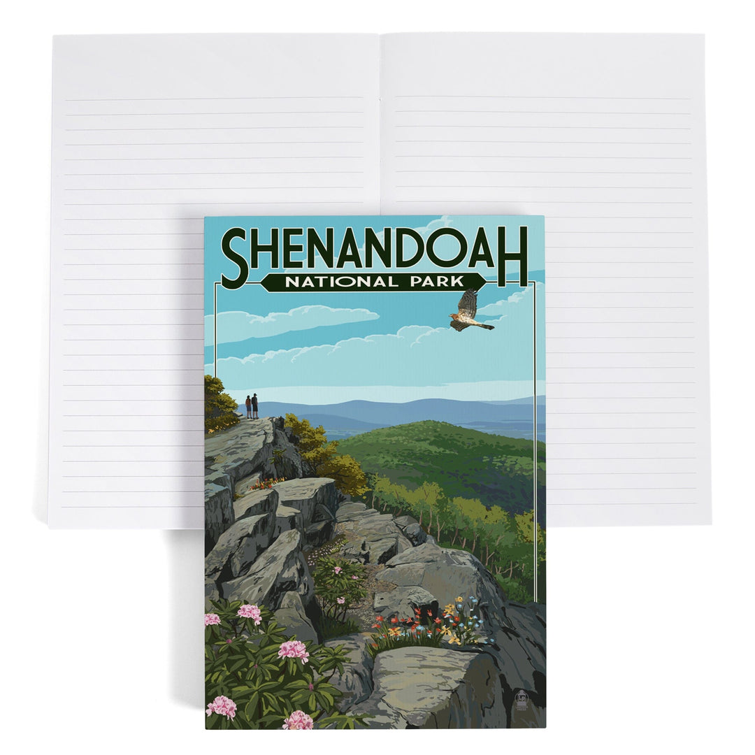 Lined 6x9 Journal, Shenandoah National Park, Virginia, Hikers and Hawk, Lay Flat, 193 Pages, FSC paper Home Lantern Press