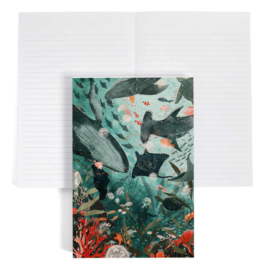 Lined 6x9 Journal, Under The Sea, Lay Flat, 193 Pages, FSC paper Home Lantern Press
