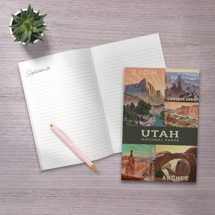 Lined 6x9 Journal, Utah's National Parks Collage, Lithograph National Park Series, Lay Flat, 193 Pages, FSC paper Home Lantern Press