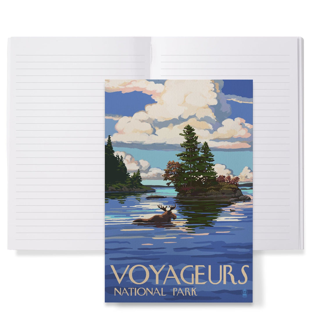 Lined 6x9 Journal, Voyageurs National Park, Minnesota, Moose Swimming, Lay Flat, 193 Pages, FSC paper Home Lantern Press