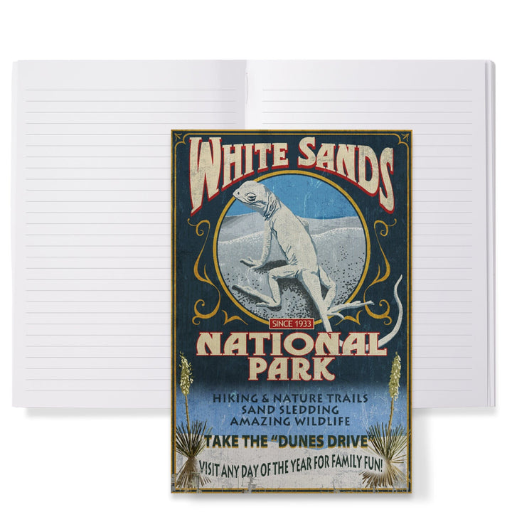 Lined 6x9 Journal, White Sands National Park, New Mexico, Lizard Vintage Sign, Lay Flat, 193 Pages, FSC paper Home Lantern Press