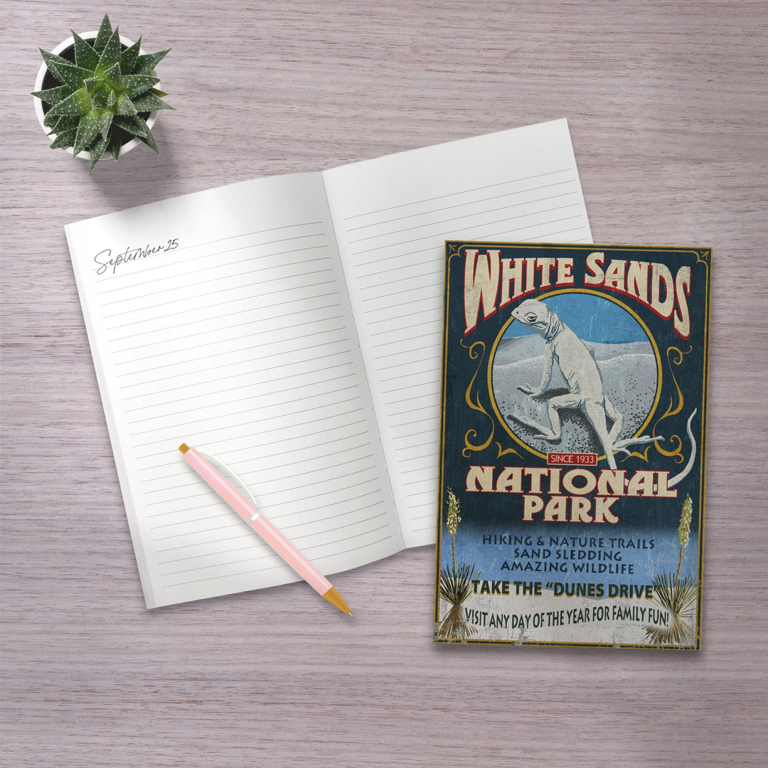 Lined 6x9 Journal, White Sands National Park, New Mexico, Lizard Vintage Sign, Lay Flat, 193 Pages, FSC paper Home Lantern Press