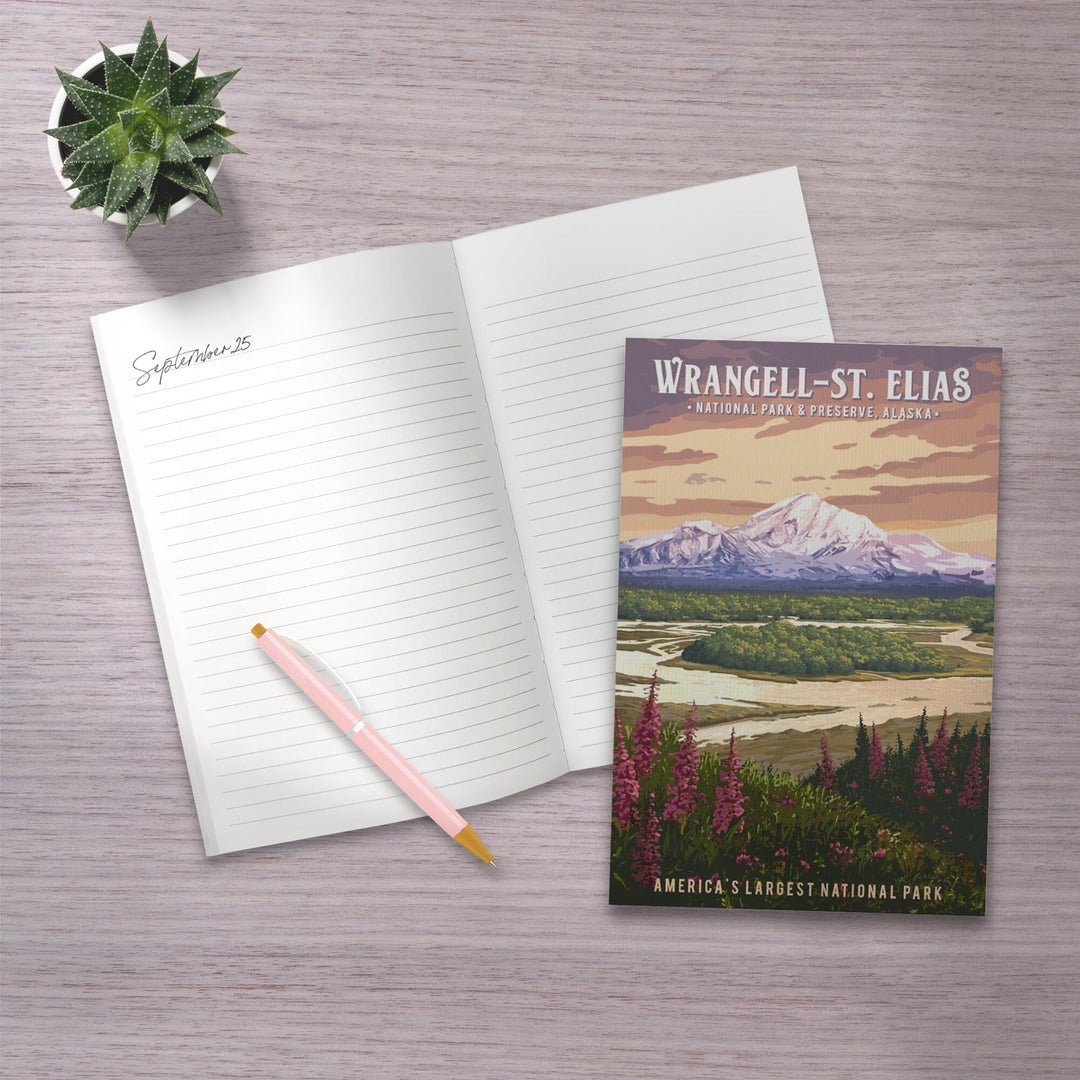 Lined 6x9 Journal, Wrangell-St Elias National Park and Preserve, Alaska, Mount Drum, Painterly, Lay Flat, 193 Pages, FSC paper Home Lantern Press