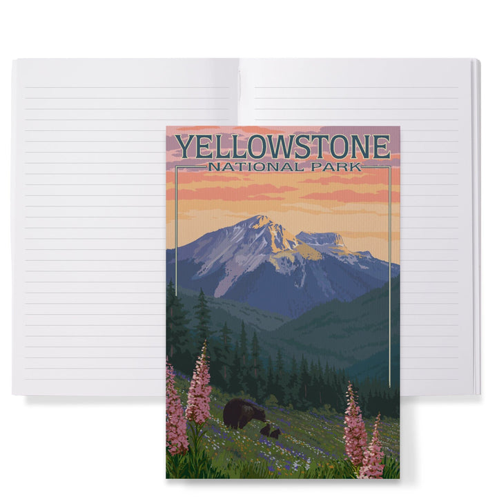 Lined 6x9 Journal, Yellowstone National Park, Bear and Spring Flowers, Lay Flat, 193 Pages, FSC paper Home Lantern Press