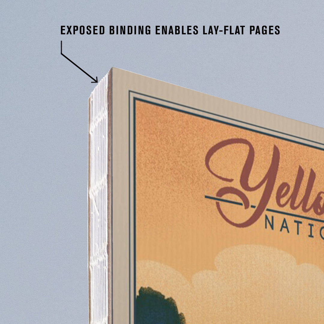 Lined 6x9 Journal, Yellowstone National Park, Bison and Lake, Lithograph National Park Series, Lay Flat, 193 Pages, FSC paper Home Lantern Press