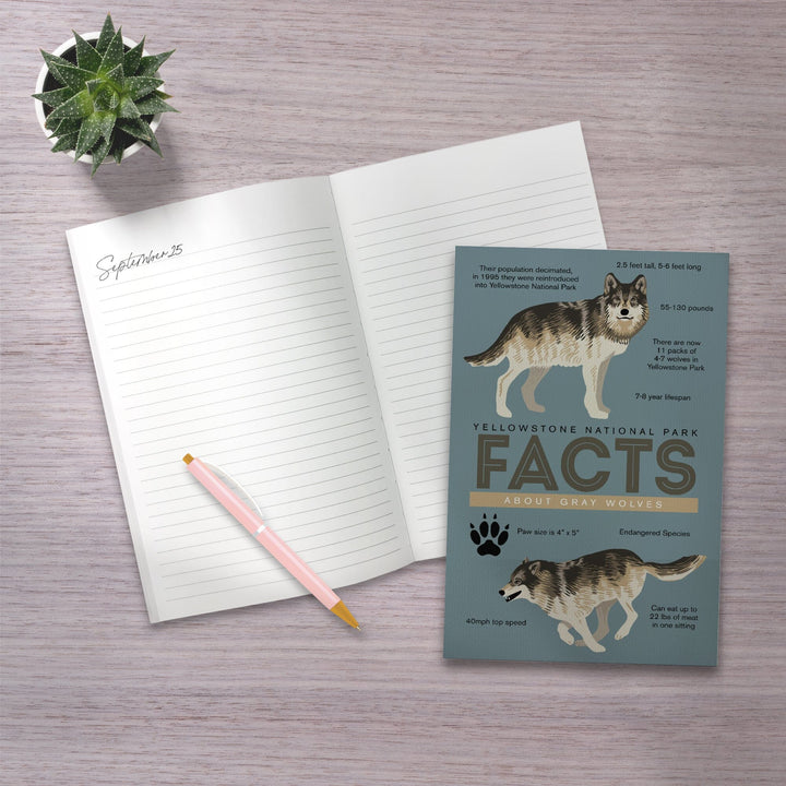 Lined 6x9 Journal, Yellowstone National Park, Facts About Gray Wolves, Lay Flat, 193 Pages, FSC paper Home Lantern Press
