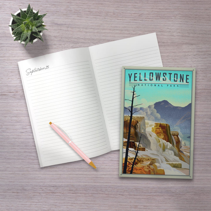 Lined 6x9 Journal, Yellowstone National Park, Mammoth Hot Springs, Lithograph National Park Series, Lay Flat, 193 Pages, FSC paper Home Lantern Press
