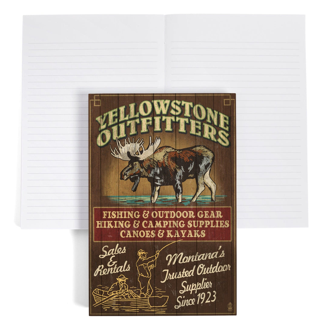 Lined 6x9 Journal, Yellowstone National Park, Montana, Moose Outfitters Vintage Sign, Lay Flat, 193 Pages, FSC paper Home Lantern Press