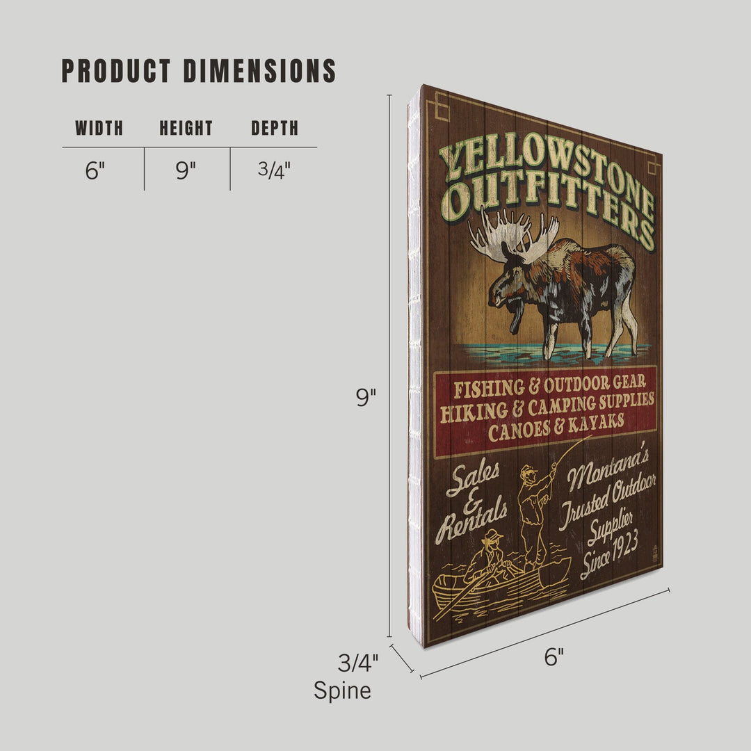Lined 6x9 Journal, Yellowstone National Park, Montana, Moose Outfitters Vintage Sign, Lay Flat, 193 Pages, FSC paper Home Lantern Press