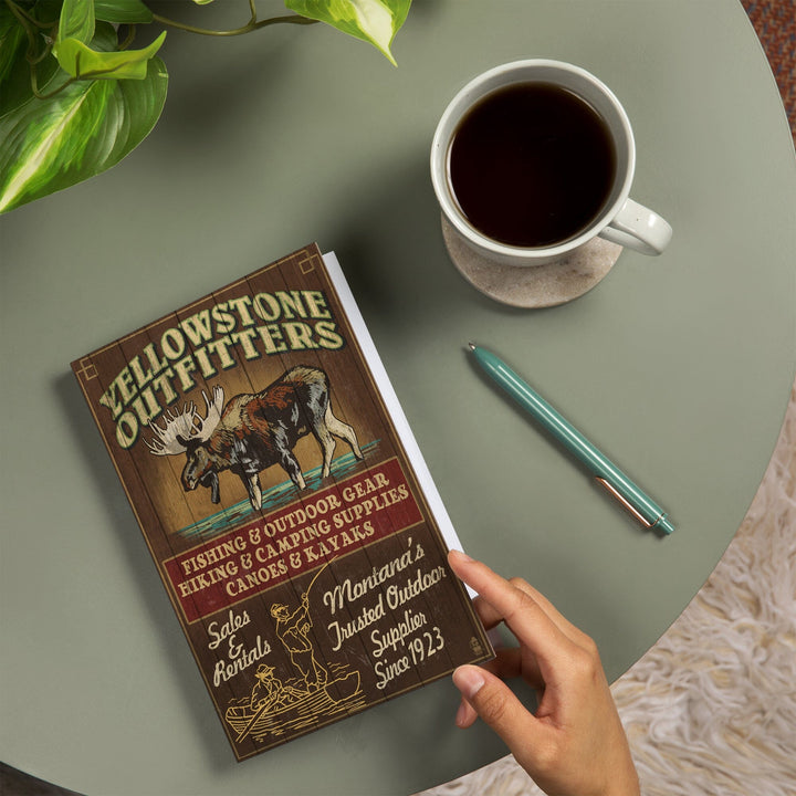 Lined 6x9 Journal, Yellowstone National Park, Montana, Moose Outfitters Vintage Sign, Lay Flat, 193 Pages, FSC paper Home Lantern Press