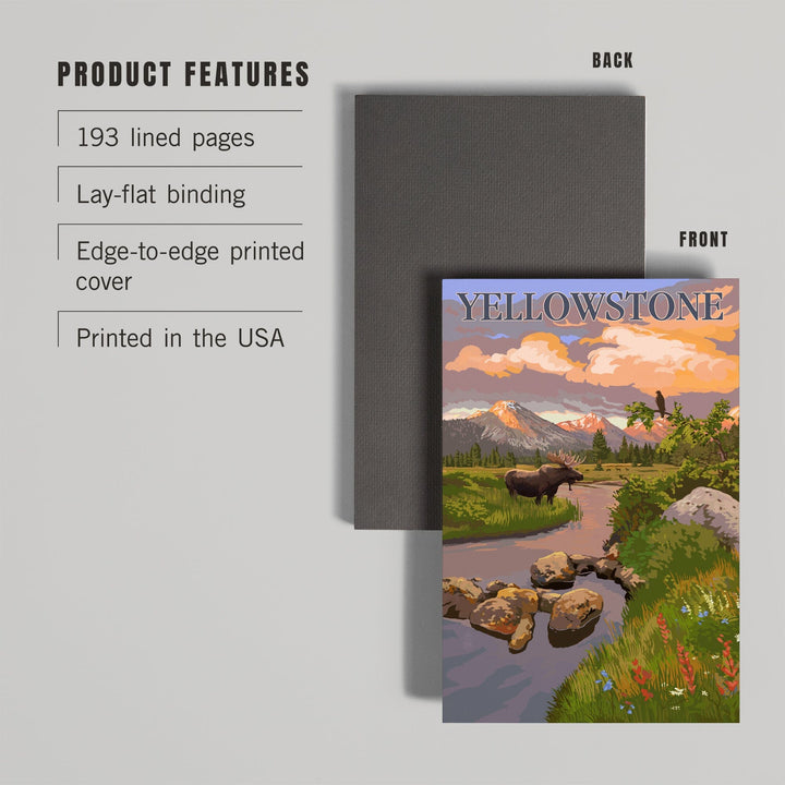 Lined 6x9 Journal, Yellowstone National Park, Moose and Mountain Stream at Sunset, Lay Flat, 193 Pages, FSC paper Home Lantern Press
