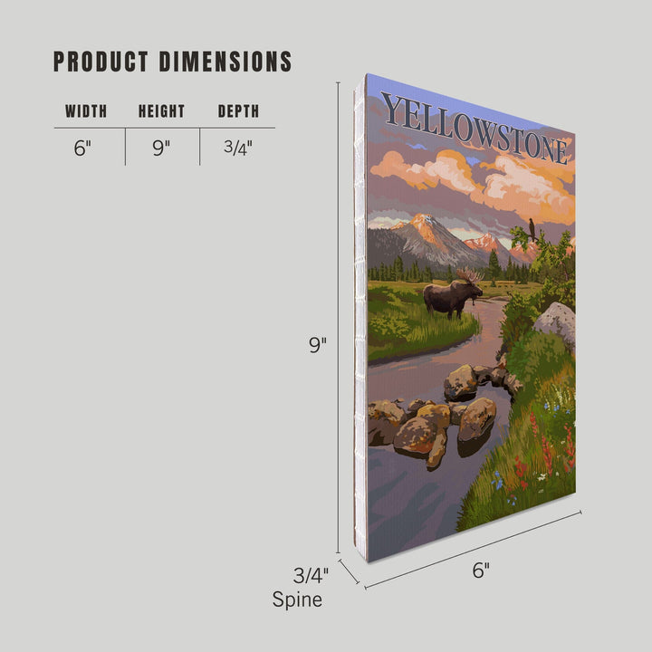 Lined 6x9 Journal, Yellowstone National Park, Moose and Mountain Stream at Sunset, Lay Flat, 193 Pages, FSC paper Home Lantern Press