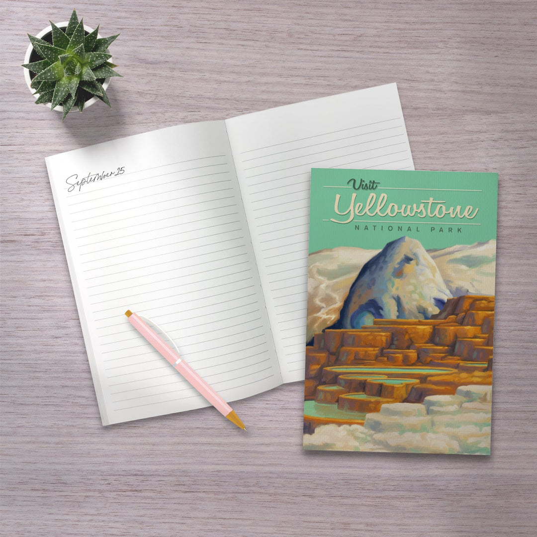 Lined 6x9 Journal, Yellowstone National Park, Oil Painting, Mammoth Geyser, Lay Flat, 193 Pages, FSC paper Home Lantern Press