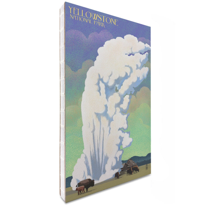 Lined 6x9 Journal, Yellowstone National Park, Old Faithful and Bison, Lithograph, Lay Flat, 193 Pages, FSC paper Home Lantern Press
