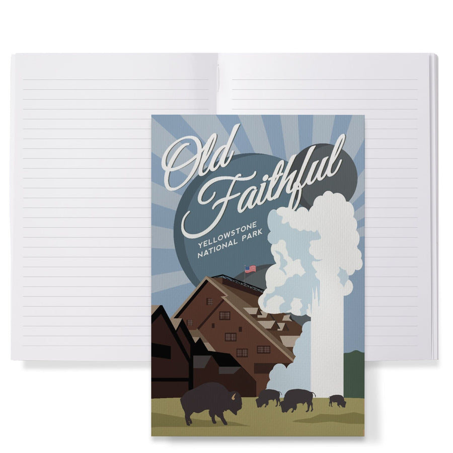 Lined 6x9 Journal, Yellowstone National Park, Old Faithful, Vector with Rays, Lay Flat, 193 Pages, FSC paper Home Lantern Press