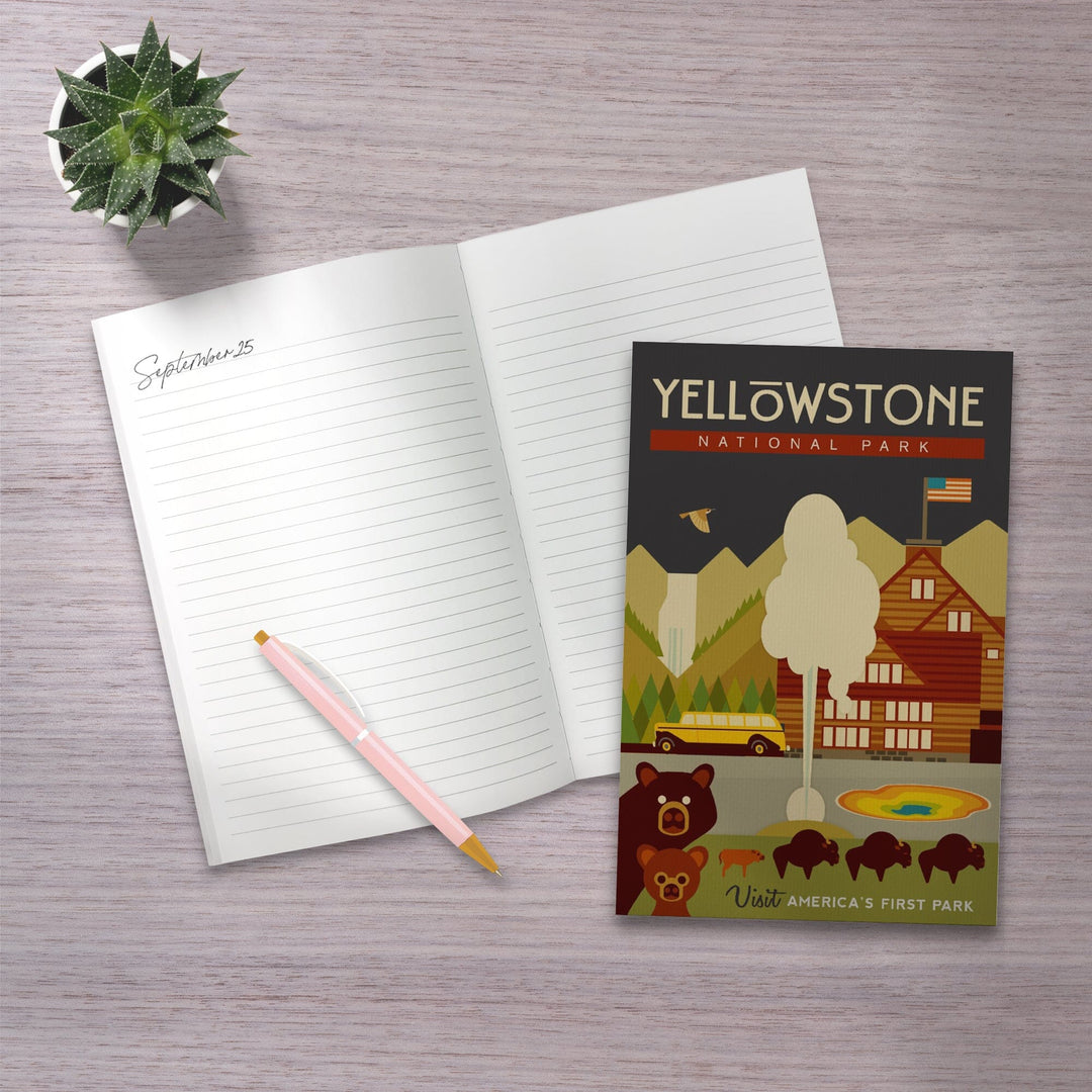 Lined 6x9 Journal, Yellowstone National Park, WY, Geometric, Lay Flat, 193 Pages, FSC paper Home Lantern Press