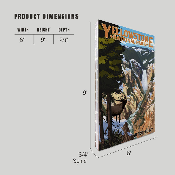 Lined 6x9 Journal, Yellowstone National Park, Wyoming, Artist Point and Elk, Lay Flat, 193 Pages, FSC paper Home Lantern Press