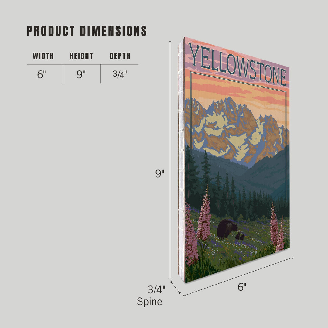 Lined 6x9 Journal, Yellowstone National Park, Wyoming, Bear and Cubs with Flowers, Lay Flat, 193 Pages, FSC paper Home Lantern Press