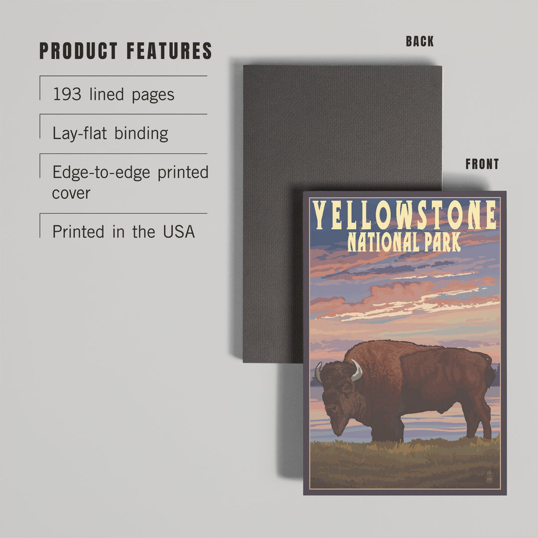 Lined 6x9 Journal, Yellowstone National Park, Wyoming, Bison and Sunset, Lay Flat, 193 Pages, FSC paper Home Lantern Press