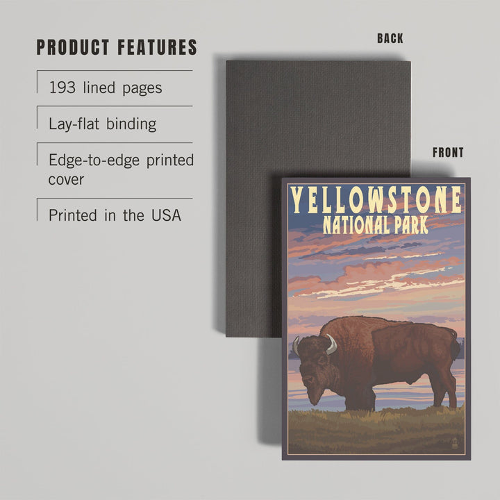 Lined 6x9 Journal, Yellowstone National Park, Wyoming, Bison and Sunset, Lay Flat, 193 Pages, FSC paper Home Lantern Press