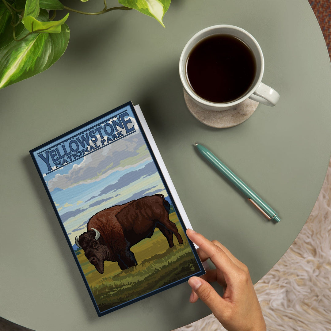 Lined 6x9 Journal, Yellowstone National Park, Wyoming, Bison in Field Scene, Lay Flat, 193 Pages, FSC paper Home Lantern Press