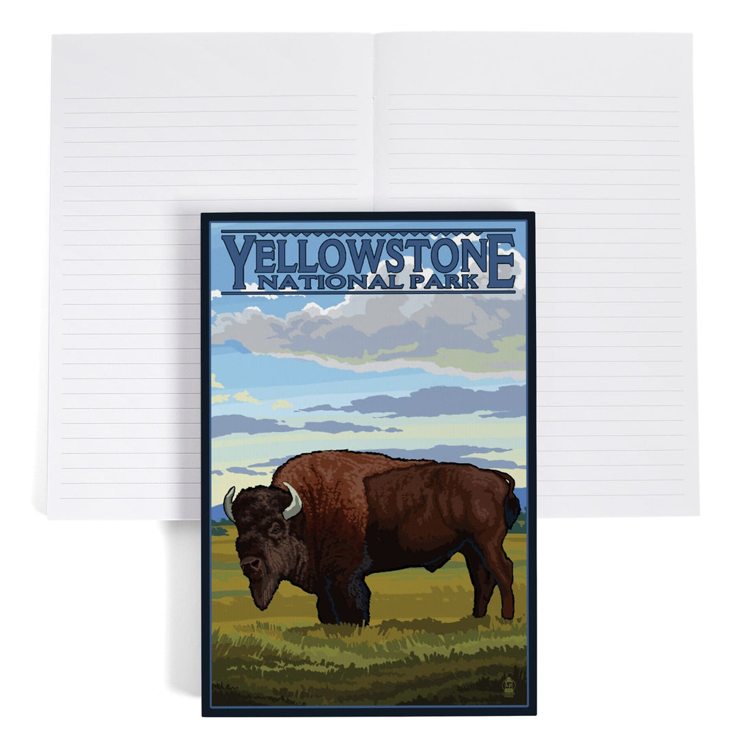 Lined 6x9 Journal, Yellowstone National Park, Wyoming, Bison in Field Scene, Lay Flat, 193 Pages, FSC paper Home Lantern Press