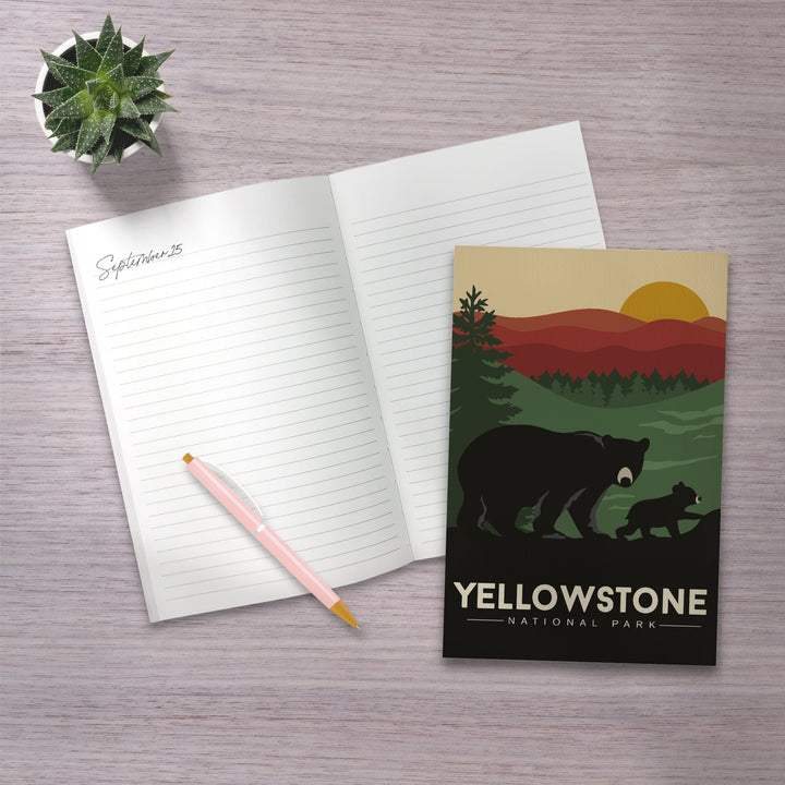 Lined 6x9 Journal, Yellowstone National Park, Wyoming, Black Bear and Cub, Lay Flat, 193 Pages, FSC paper Home Lantern Press