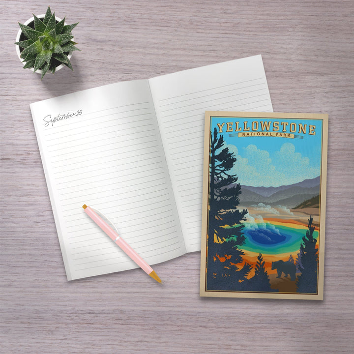 Lined 6x9 Journal, Yellowstone National Park, Wyoming, Grand Prismatic Spring, Lithograph, Lay Flat, 193 Pages, FSC paper Home Lantern Press